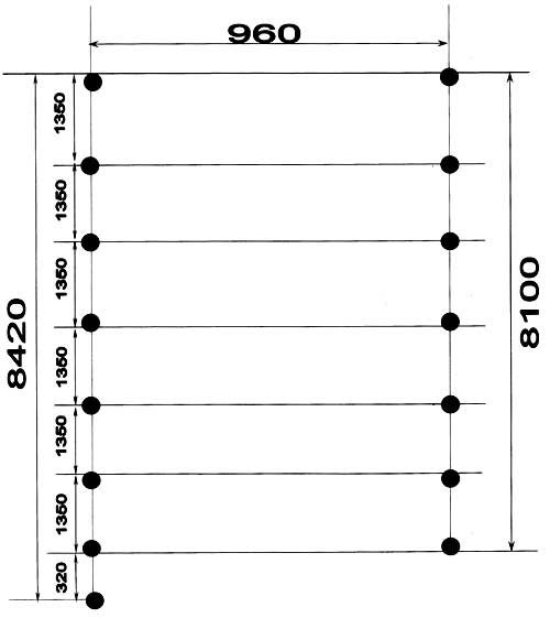 Ленточная пилорама Спектр 70 – схема расположения анкерных болтов